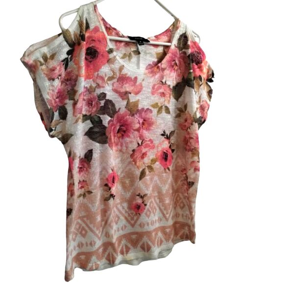 Naif Pink Floral Casual Cold Shoulder Knit Top Size M - Picture 3 of 7